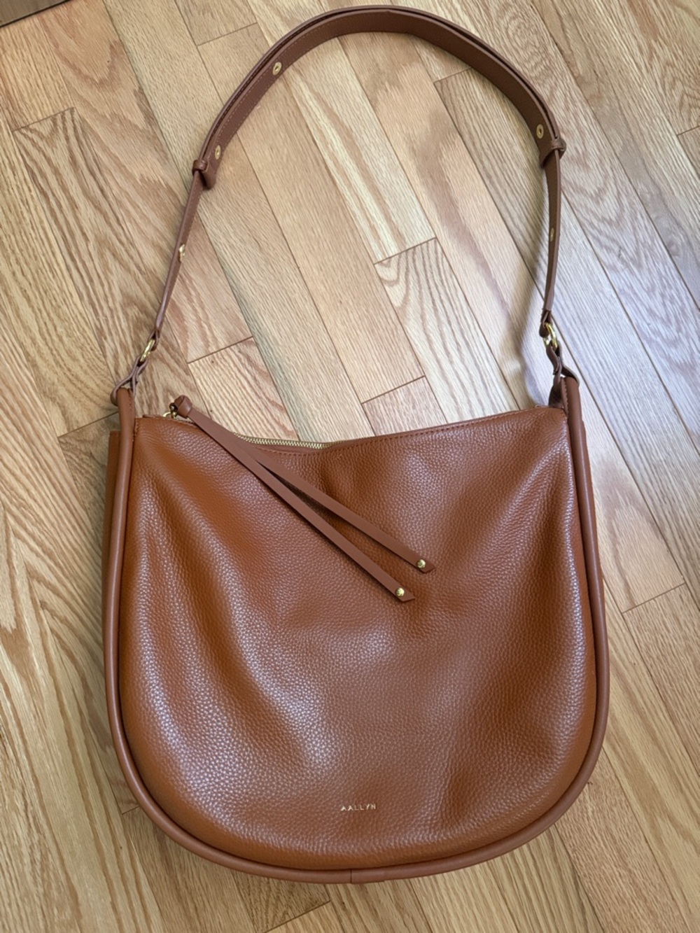 Pebbled Cognac Shoulder Hobo Bag by AALYN